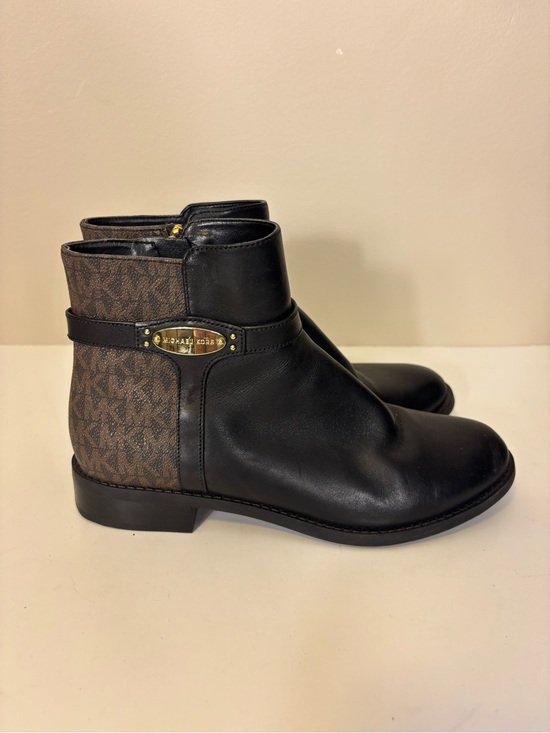 Michael Kors Shoes - Michael Kors Black Leather & Brown Logo Booties Women’s 7